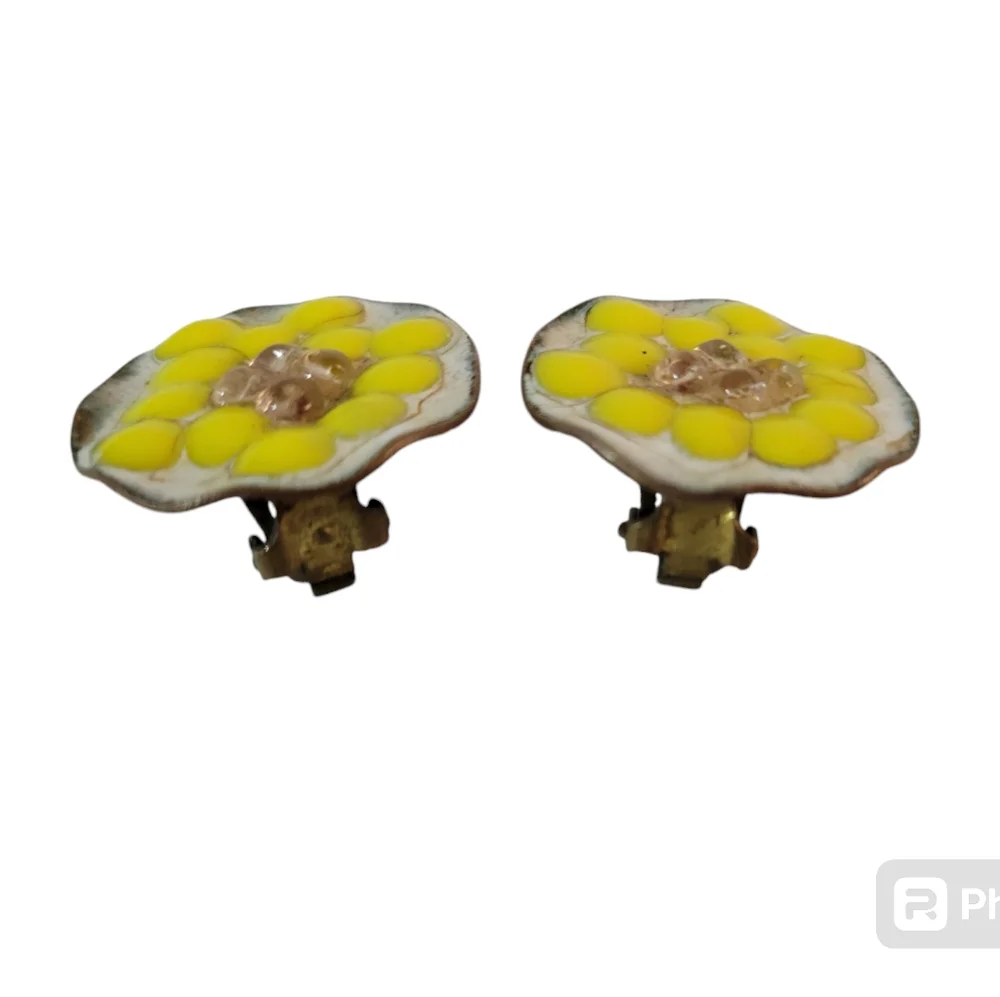 Andree Bazot Enamel Glass Copper Earrings Paris France